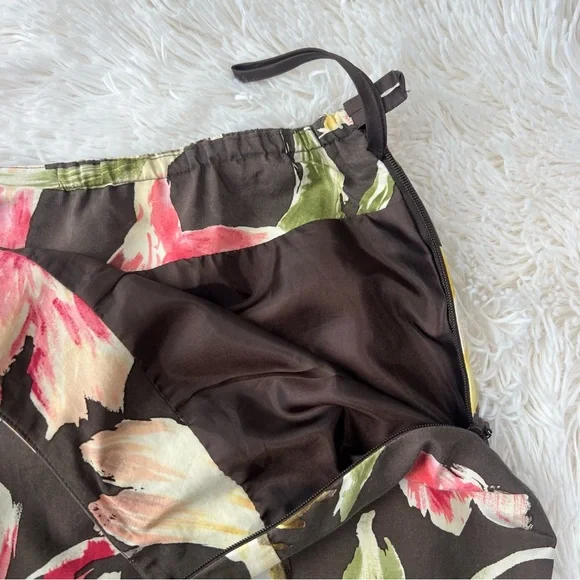 Talbots silk blend floral skirt brown pink and yellow Sz 24W - Picture 9 of 11